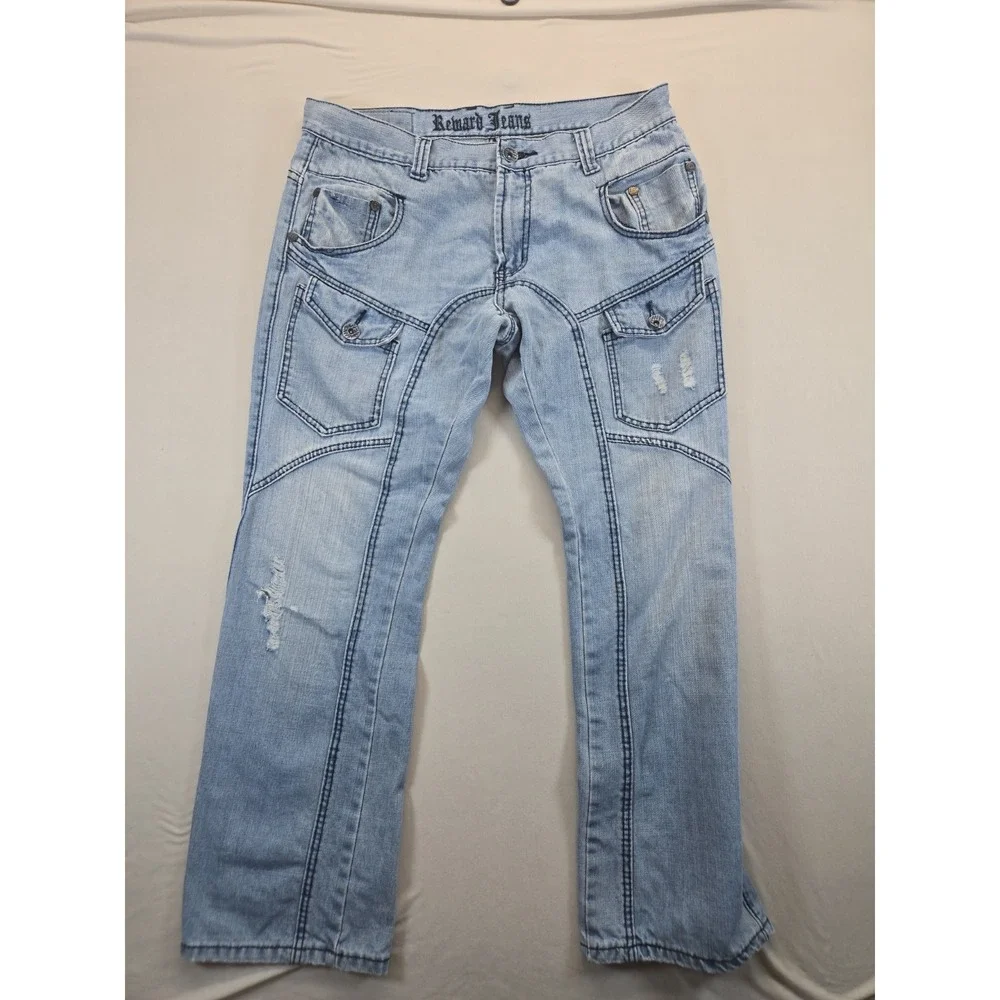 Reward Men's Jeans 36x32 FrontPockets Distressed Light Color